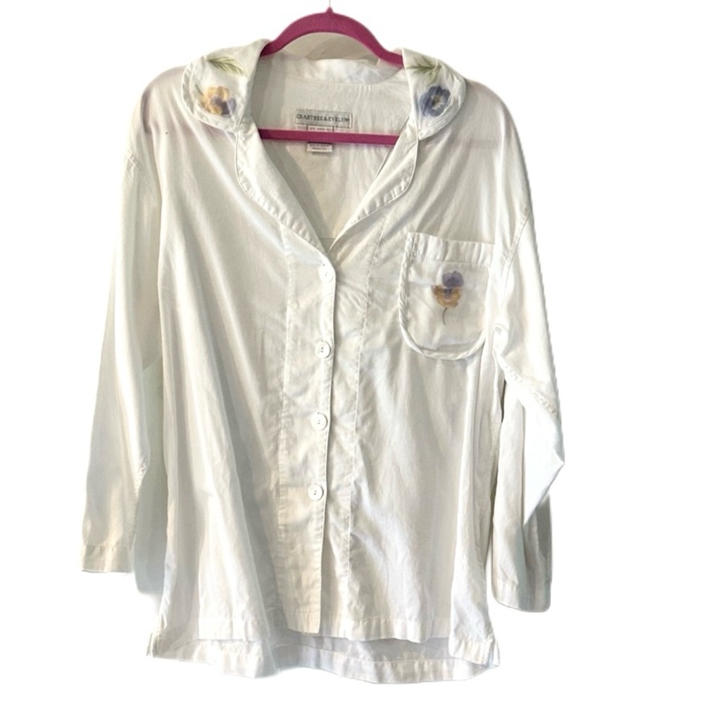 Crabtree and Evelyn size M White Shirt with‎ Floral Details